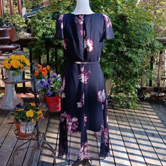 NWT DKNY Sheer Dark Floral Dress - Picture 9 of 16